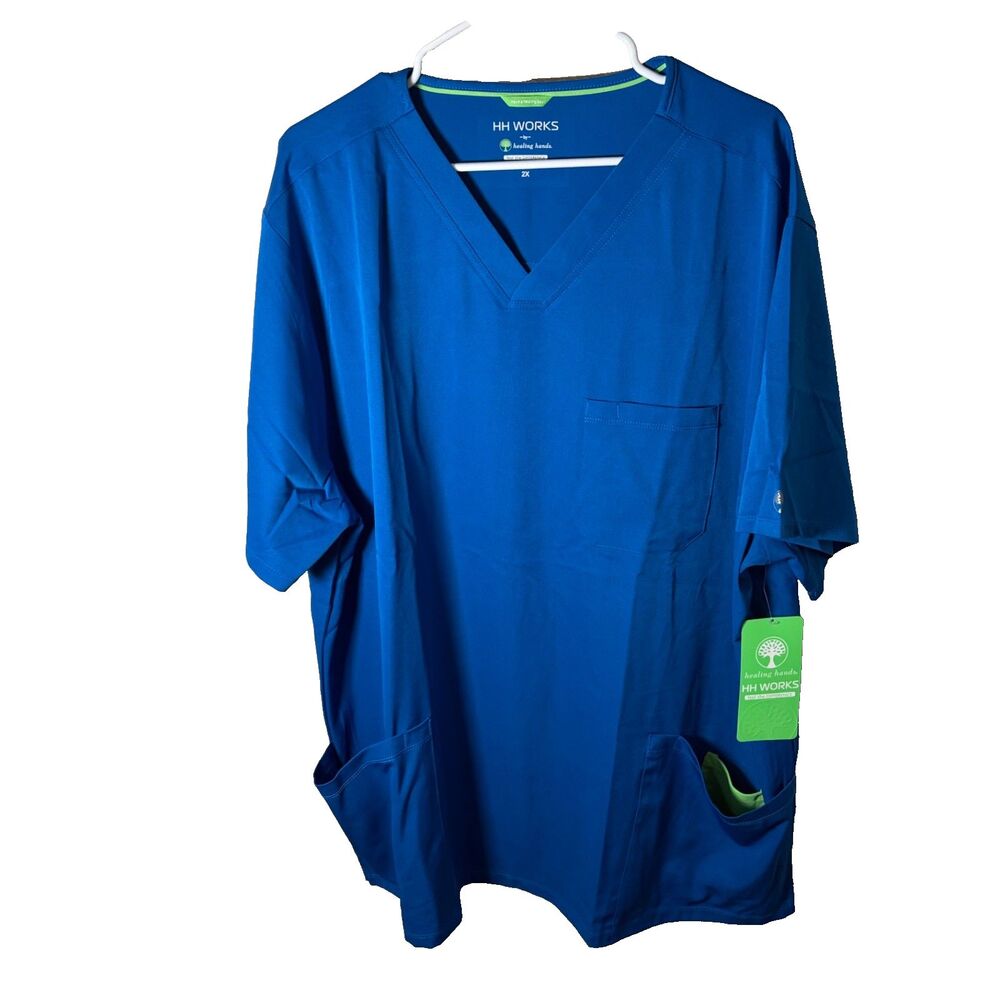Healing Hands Top Women's 2X Blue V-Neck Short Sleeve T-Shirt Solid
